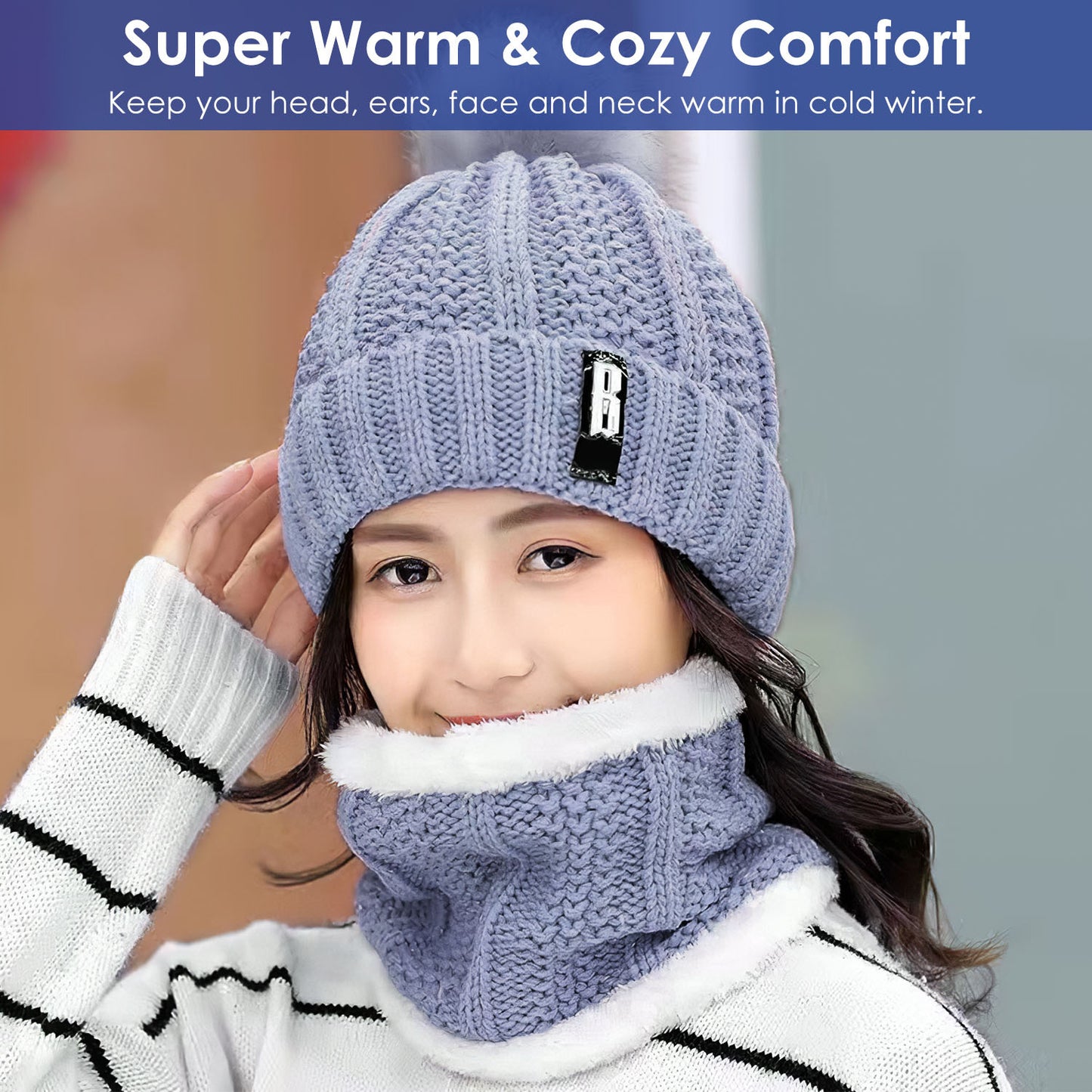 Women's Winter Beanie Hat & Scarf Set - Warm Knitting Gift Set for Outdoors - DropOnline.co