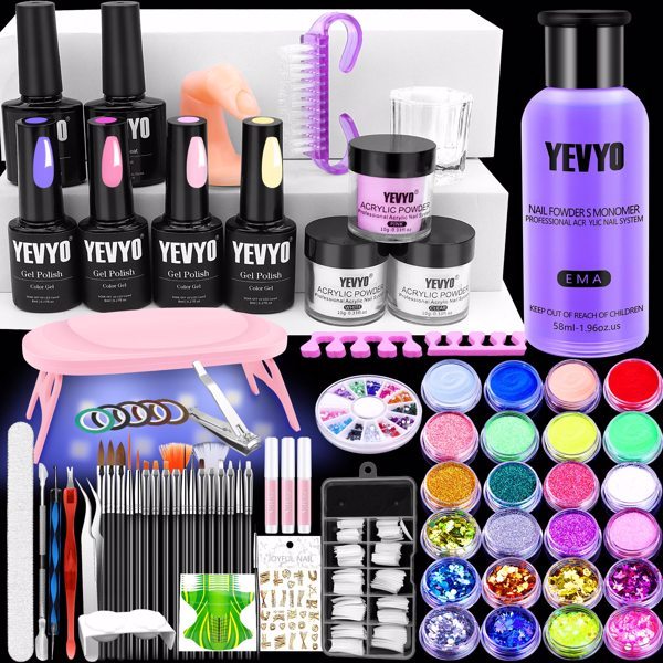 Acrylic Nail Kit With UV, 4 Color Gel Polishing Kit - DropOnline.co