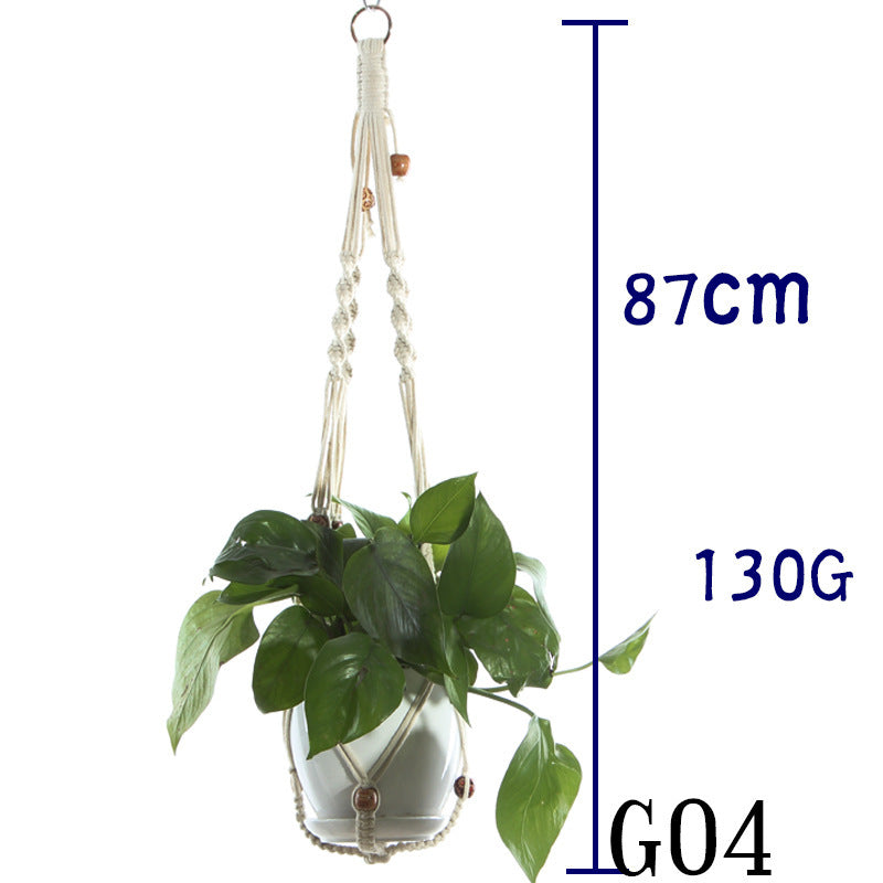 Flower Pot Net Bag Beige Cotton Rope Indoor Plant Hanger Hanging Basket Sling - DropOnline.co