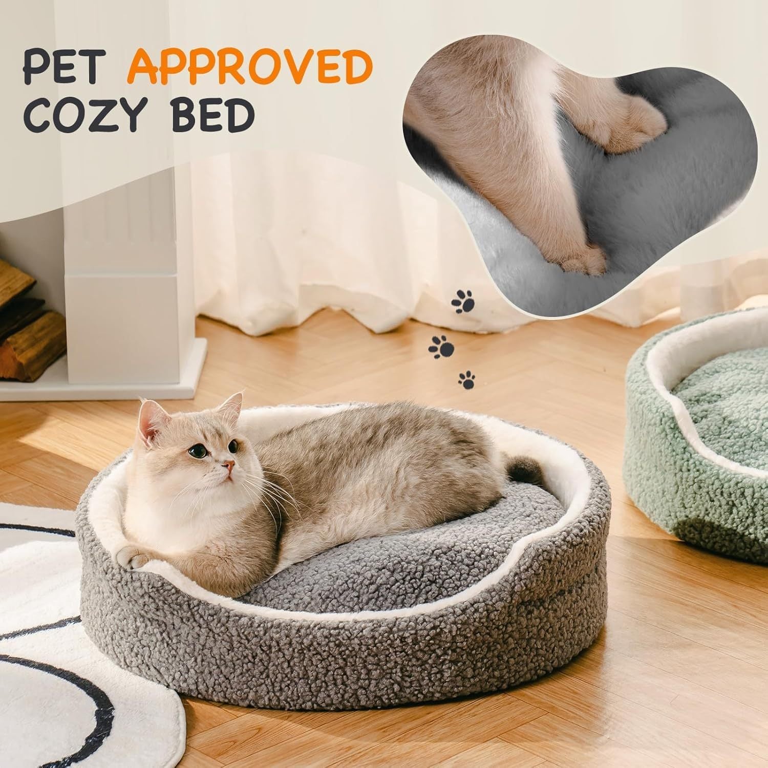Mewoo Washable Pet Bed For Small Dogs & Cats - 23x23x7 Inch Orthopedic Dog Bed With Non-Slip Bottom, Plush Round Bed For Puppies & Indoor Kittens, Grey - DropOnline.co