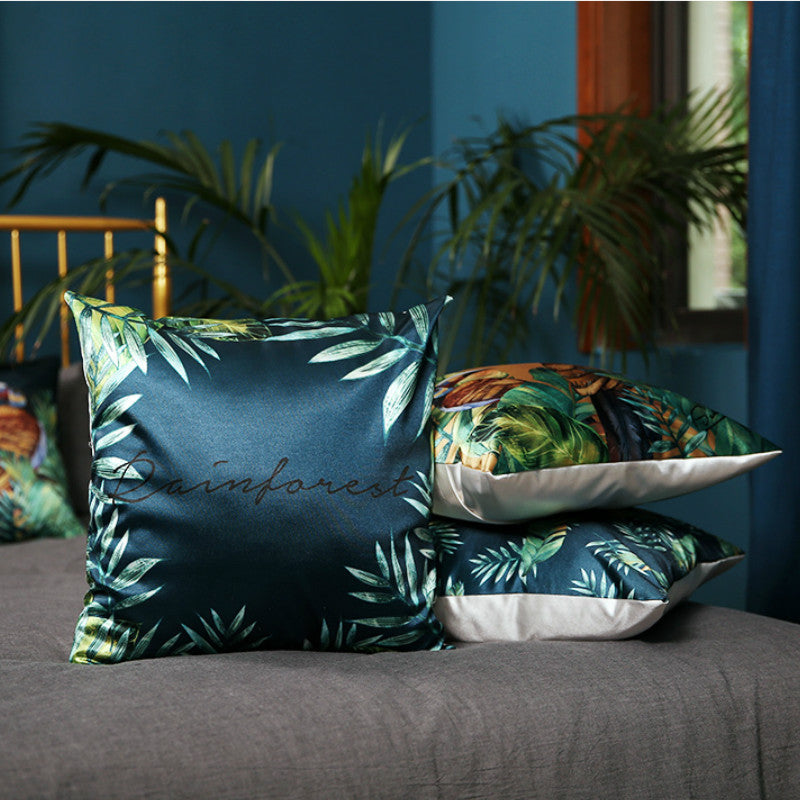Modern rainforest bird green leaf print cushion cover - DropOnline.co