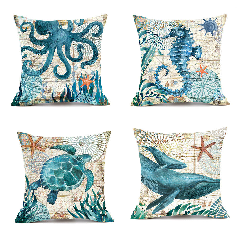 Cushion Covers Sea Turtle Printed Throw Pillow Cases For Home Decor Sofa Chair Seat - DropOnline.co