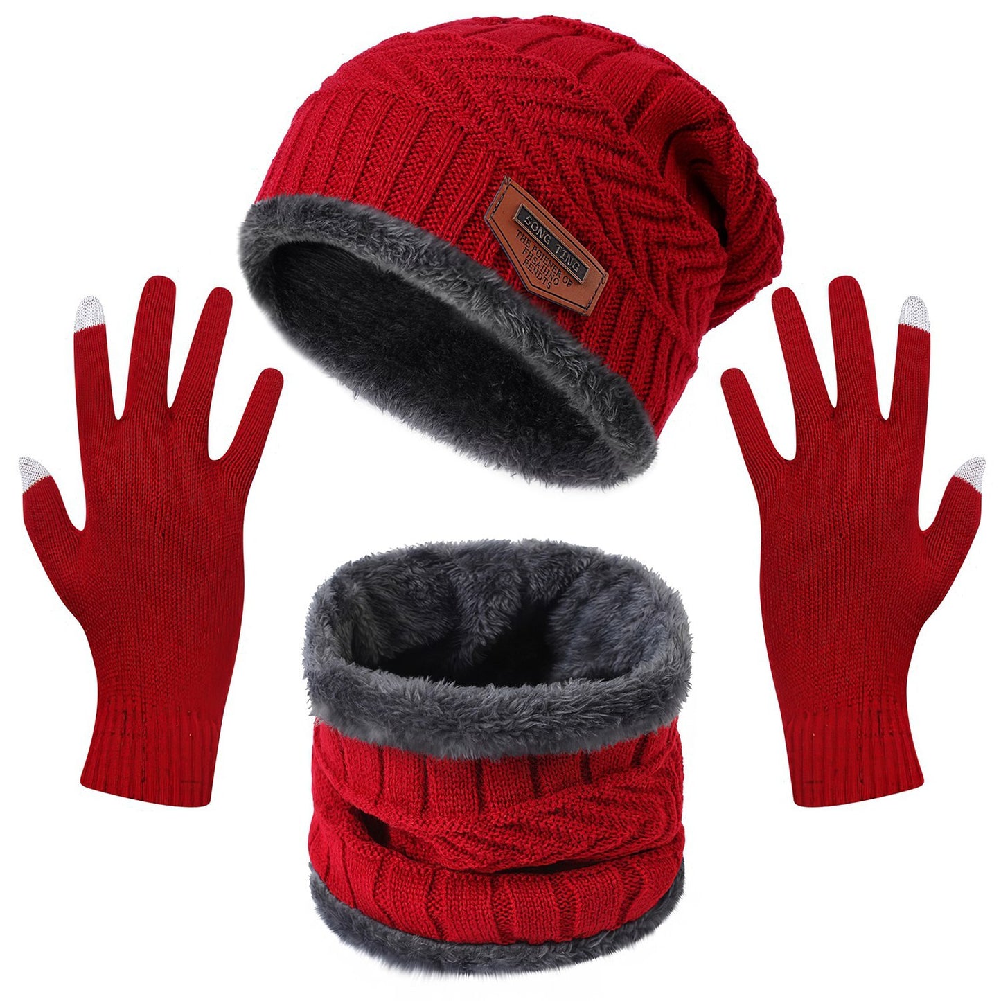 3-Piece Winter Accessories Set - Knitted Hat, Scarf & Touchscreen Gloves - DropOnline.co