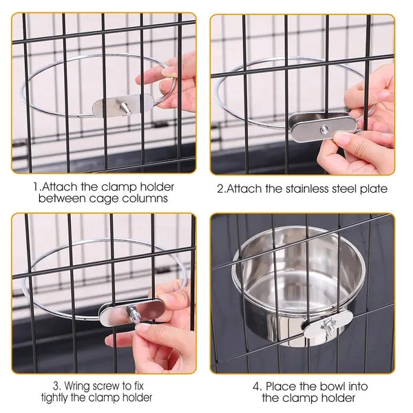 Detachable Pet Cage Food Water Bowl With Clamp Holder - DropOnline.co