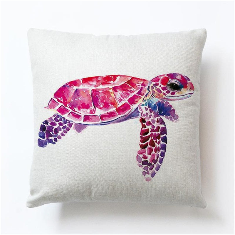 Turtle Print Polyester Cushion Cover - Ocean Theme Decorative Pillow Case for Home - DropOnline.co
