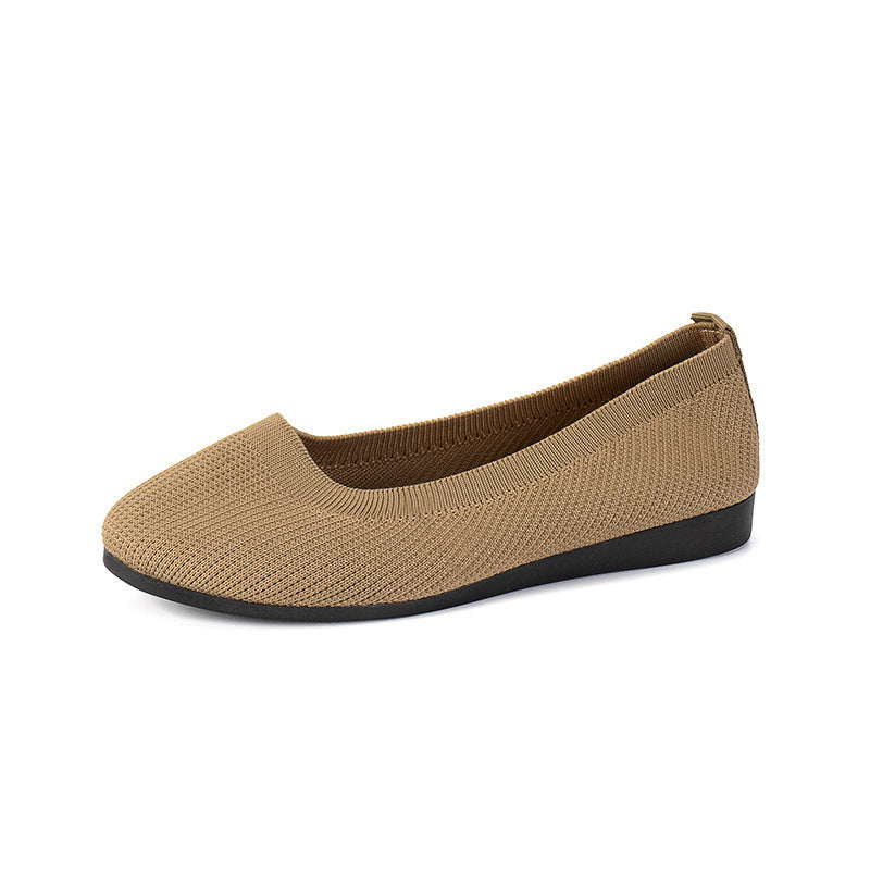 Round Toe Flats Shoes Casual Comfortable Soft Slip On Knit Mesh Shoes For Women - DropOnline.co
