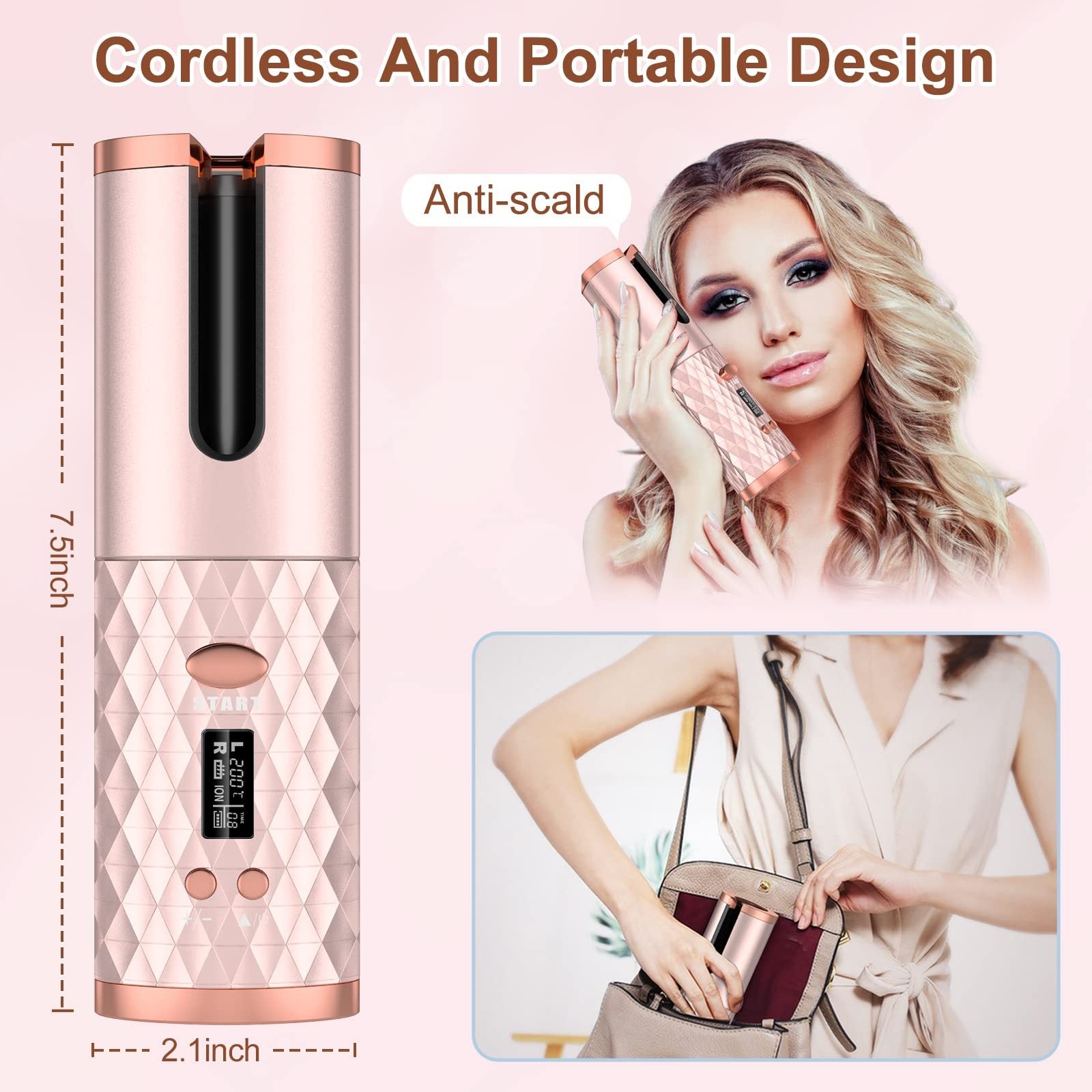 Portable Automatic Hair Curler, Ceramic Rotating Wireless Auto Curling Iron Wand, Portable USB Rechargeable Spin Curler For Hair Styling - DropOnline.co