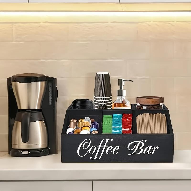 1 Piece Classic Wooden Coffee Bar Storage Box Multi-compartment Coffee Accessories Condiments Coffee Capsule Storage Shelf Basket - DropOnline.co