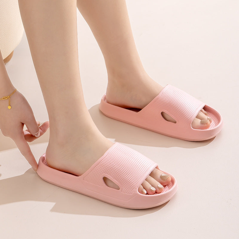 Solid Color Thick Bottom Home Slippers Summer Non-slip Floor Bathroom Slipper Women Men Couples Shoes - DropOnline.co