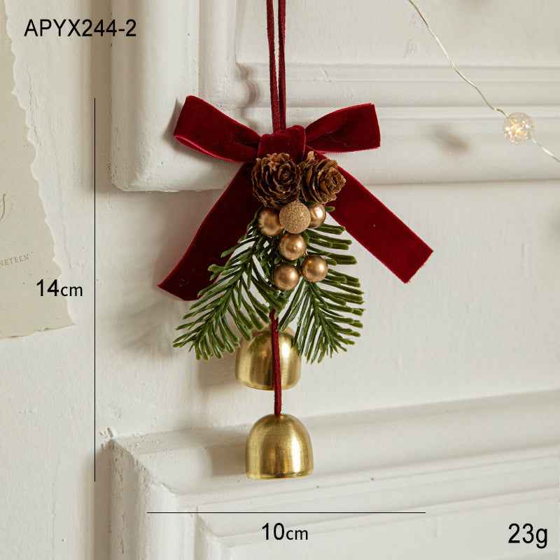 Christmas Velvet Bow Bell Pendant - Wrought Iron Jingling Hanging Decoration - DropOnline.co