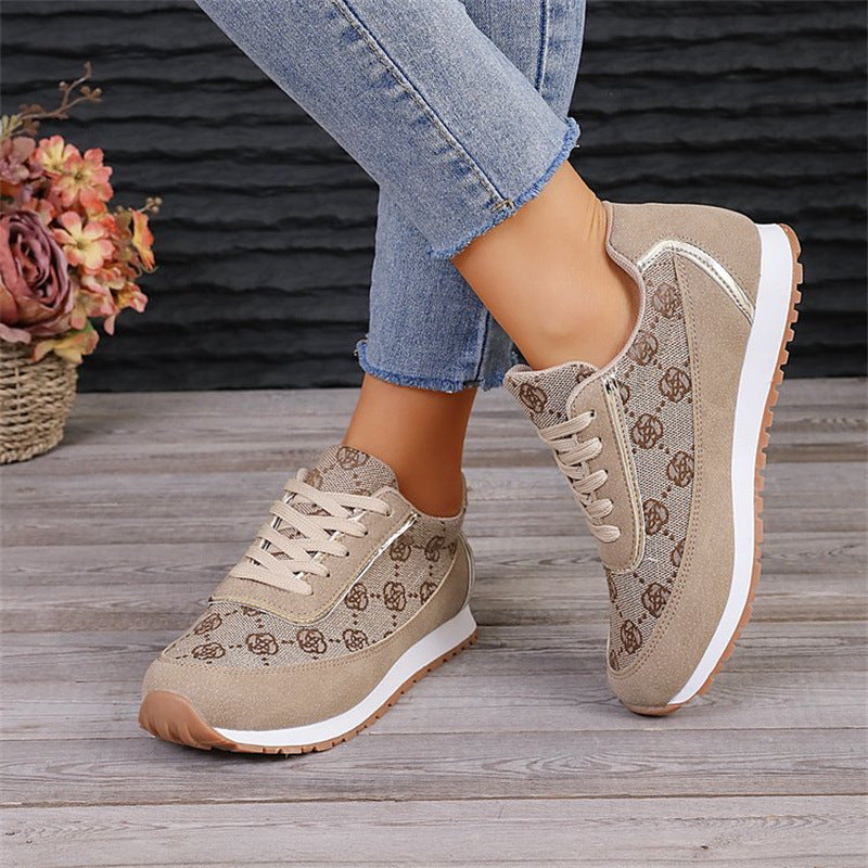 Flower Print Lace-up Sneakers Casual Fashion Lightweight Breathable Walking Running Sports Shoes Women Flats - DropOnline.co