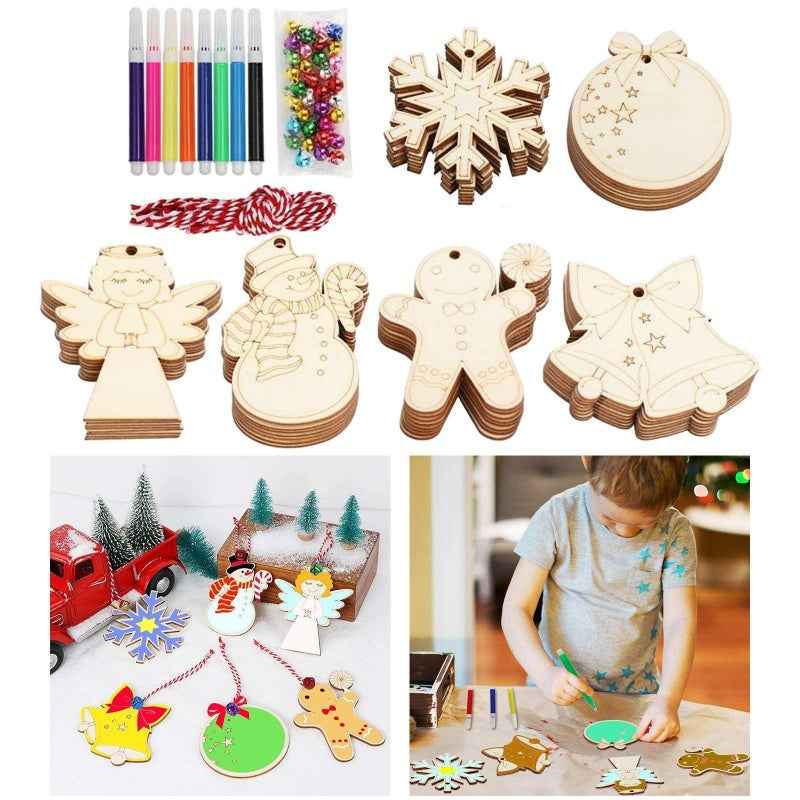 Blank Wooden Christmas Ornament Discs - DIY Craft Decoration Set with Pre-Drilled Holes