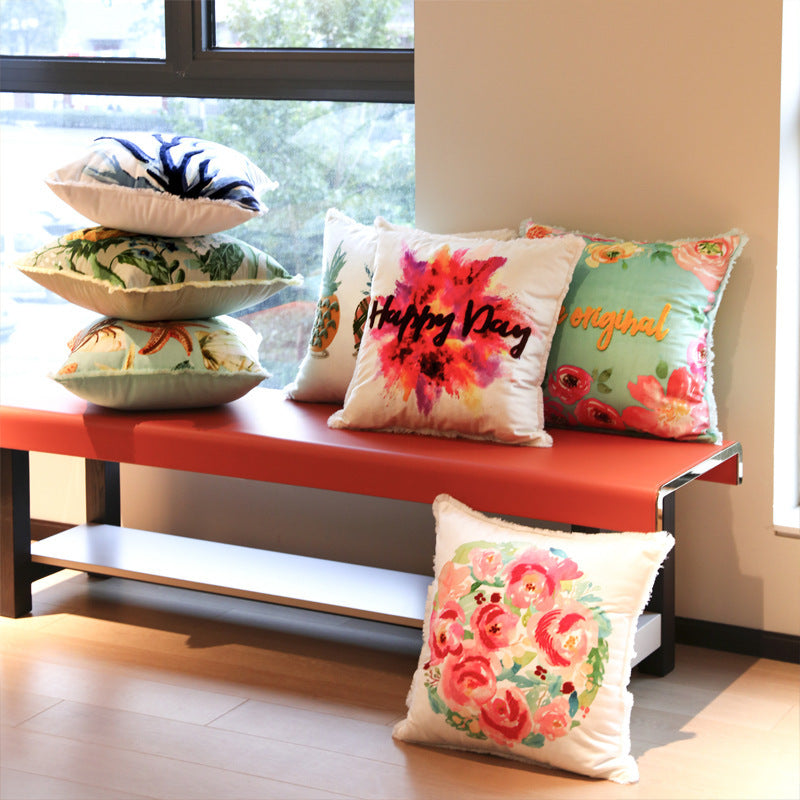 Velvet Embroidered Throw Pillow Printed Cushion Cover - DropOnline.co