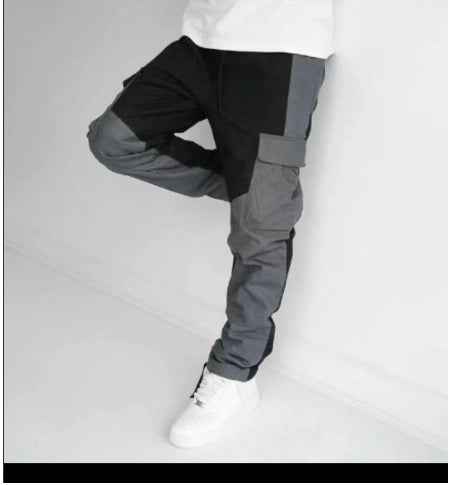 Men's Large Pocket Stitching Trousers - Loose Fit Tapered Pants