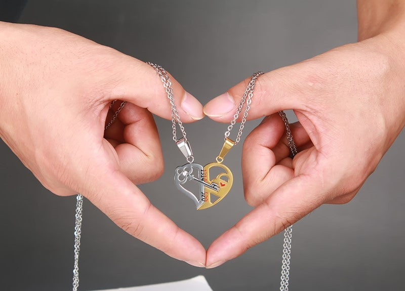 Pendant Love Necklace Set Lover Valentine Gifts Stainless Steel Chain Necklace - DropOnline.co