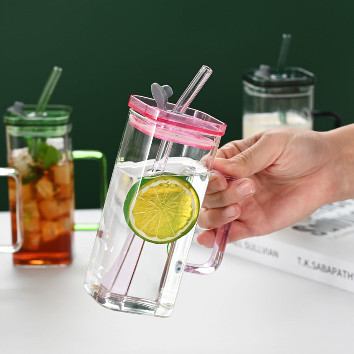 6 Pcs Glass Straw Cup, 6 Colors Square Glass Cup With Straw And Lid, High Borosilicate Glass Cup, Milk Cup, Juice Cup, Cold Drink Cup, Coffee Cup, Tea Cup, Office Cup, Gift Cup - DropOnline.co