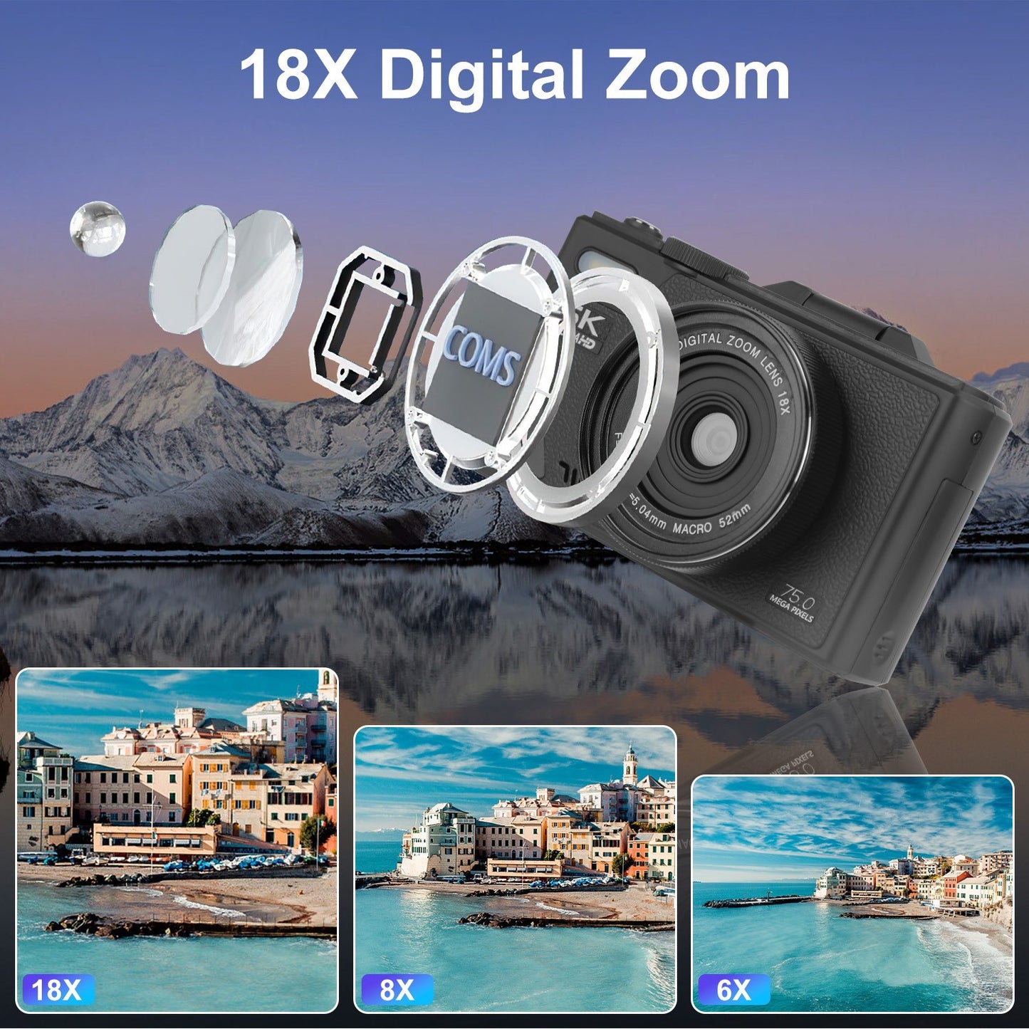 1Pc 5K 75MP Digital Camera For Photography Anti Shake WiFi Vlogging Video Camera With 9 Shooting Modes 18X Zoom Fill Light Webcam Function 2 Batteries 32G MMC Card 180Degree Flip IPS Screen - DropOnline.co