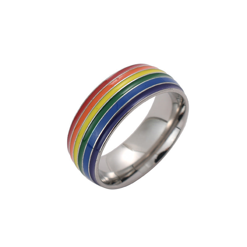 Fashion Rainbow Pride Ring Women Men Gay Lesbian LGBT Stainless Steel Friendship Jewelry - DropOnline.co