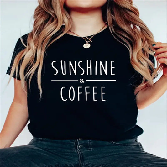 Sunshine Coffee Printed Solid Color T-shirt For Women - DropOnline.co