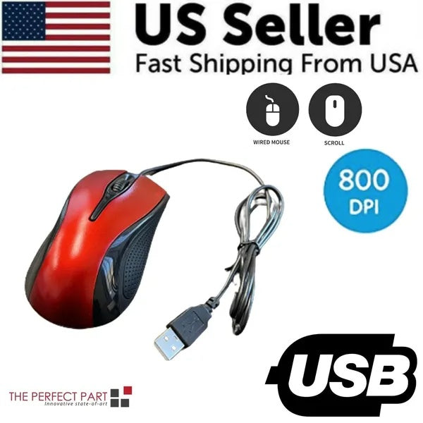 USB 2.0 Optical Wired Scroll Wheel Mouse For PC Laptop Notebook Desktop Red Mice - DropOnline.co