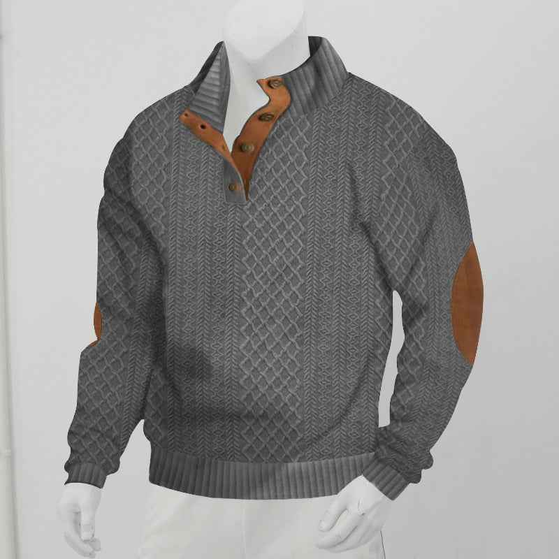 Men's Stand Collar Jacquard Knit Pullover Sweater - Long Sleeve Textured Pattern