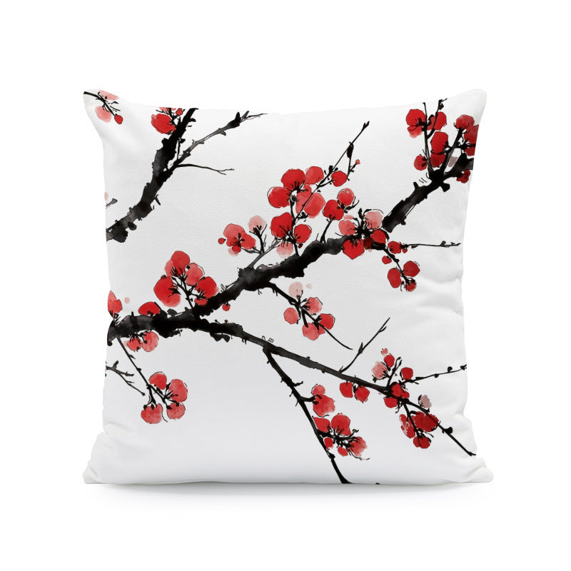 Ink-painting Plum Blossom Yellow Flower Sofa Cushion Cover Without Pillow Core - DropOnline.co