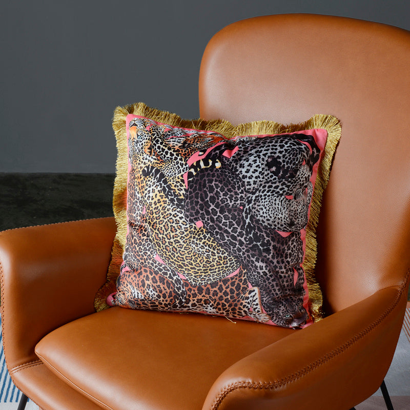 Leopard Living Room Sofa Cushion Tassel Print Pillowcase - DropOnline.co