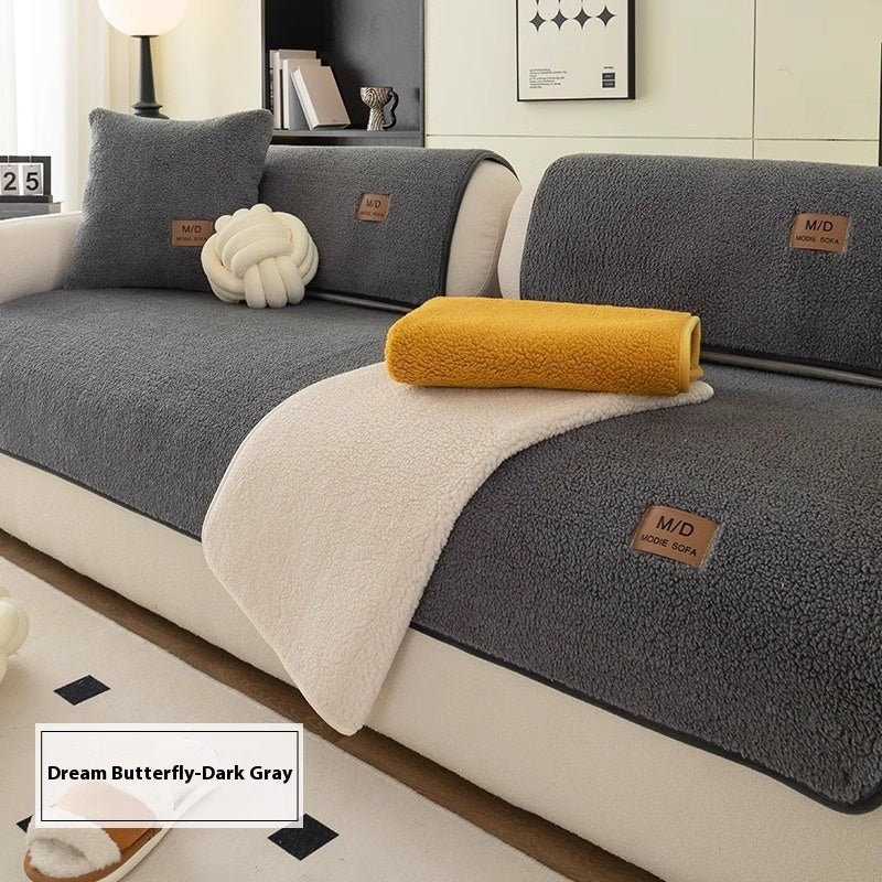 Lambswool Sofa Cushion Solid Color Non-slip Sofa Seat Cover - DropOnline.co