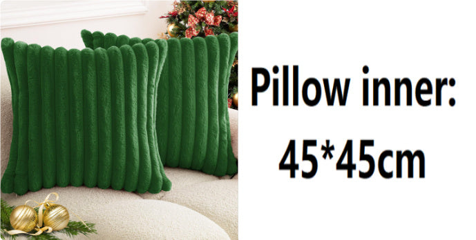 Rabbit Fur Solid Color Vertical Bar Plush Square Cushion Cover - DropOnline.co