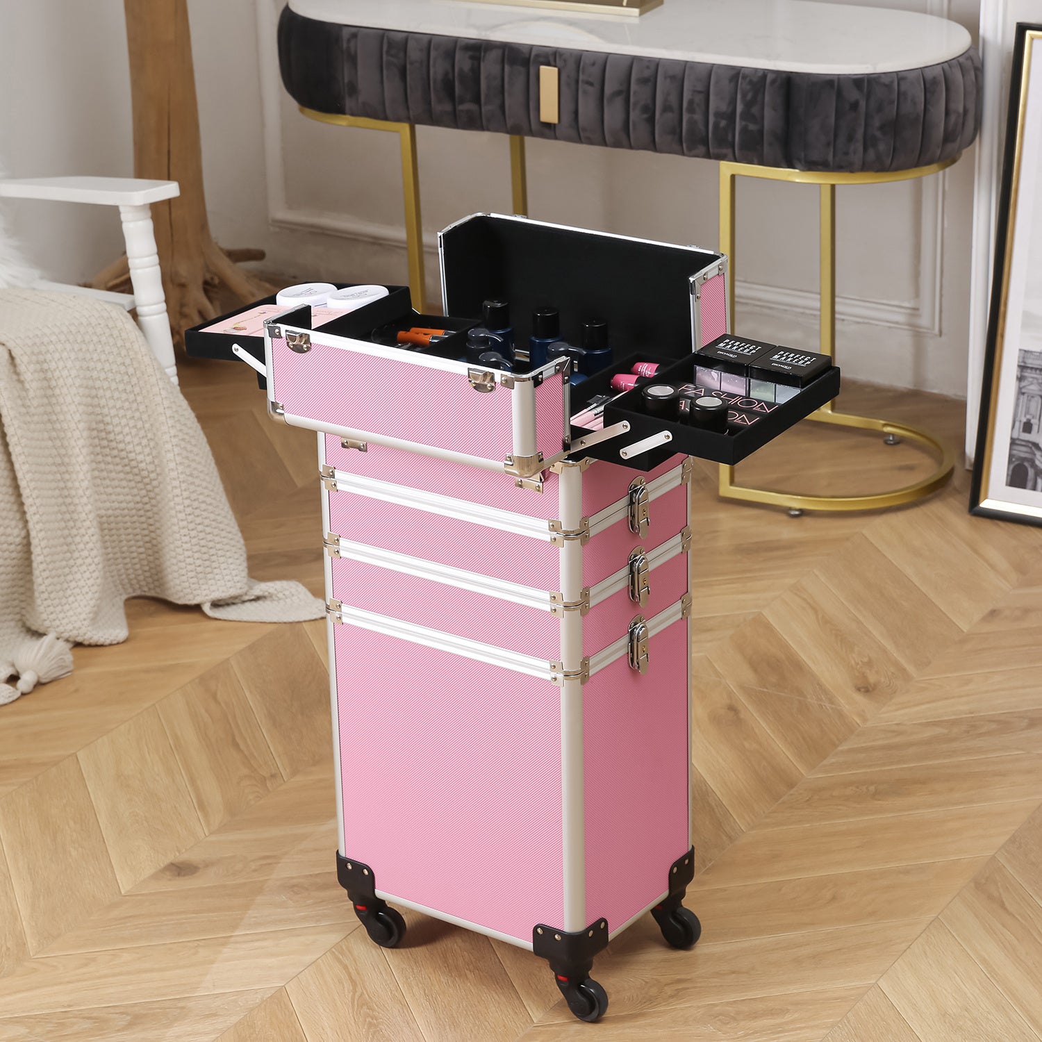 4-in-1 Aluminum Alloy, Trolley, Vanity Case, Embroidery Box - DropOnline.co