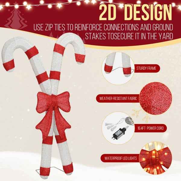 Lighted Candy Cane & Red Bowknot Christmas Decorations - 100 LED Lights - DropOnline.co