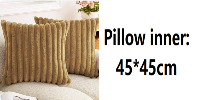 Rabbit Fur Solid Color Vertical Bar Plush Square Cushion Cover - DropOnline.co