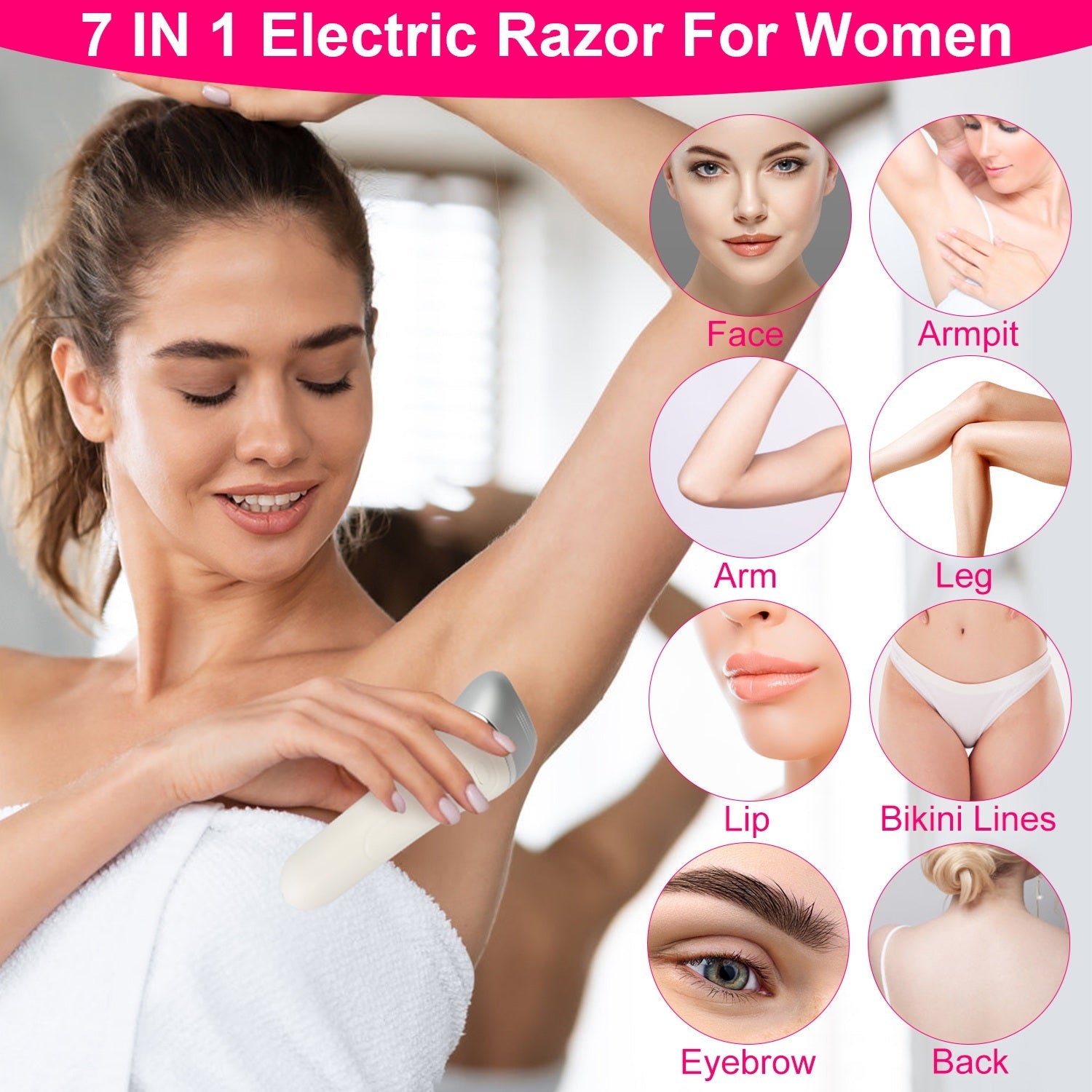 7 In 1 Electric Razor For Women Lady Hair Removal Epilators For Leg Face Arm Bikini Armpit Public Hairs IPX6 Wet And Dry Use Cordless Rechargeable Whole Body Trimmer And Shaver Kit - DropOnline.co