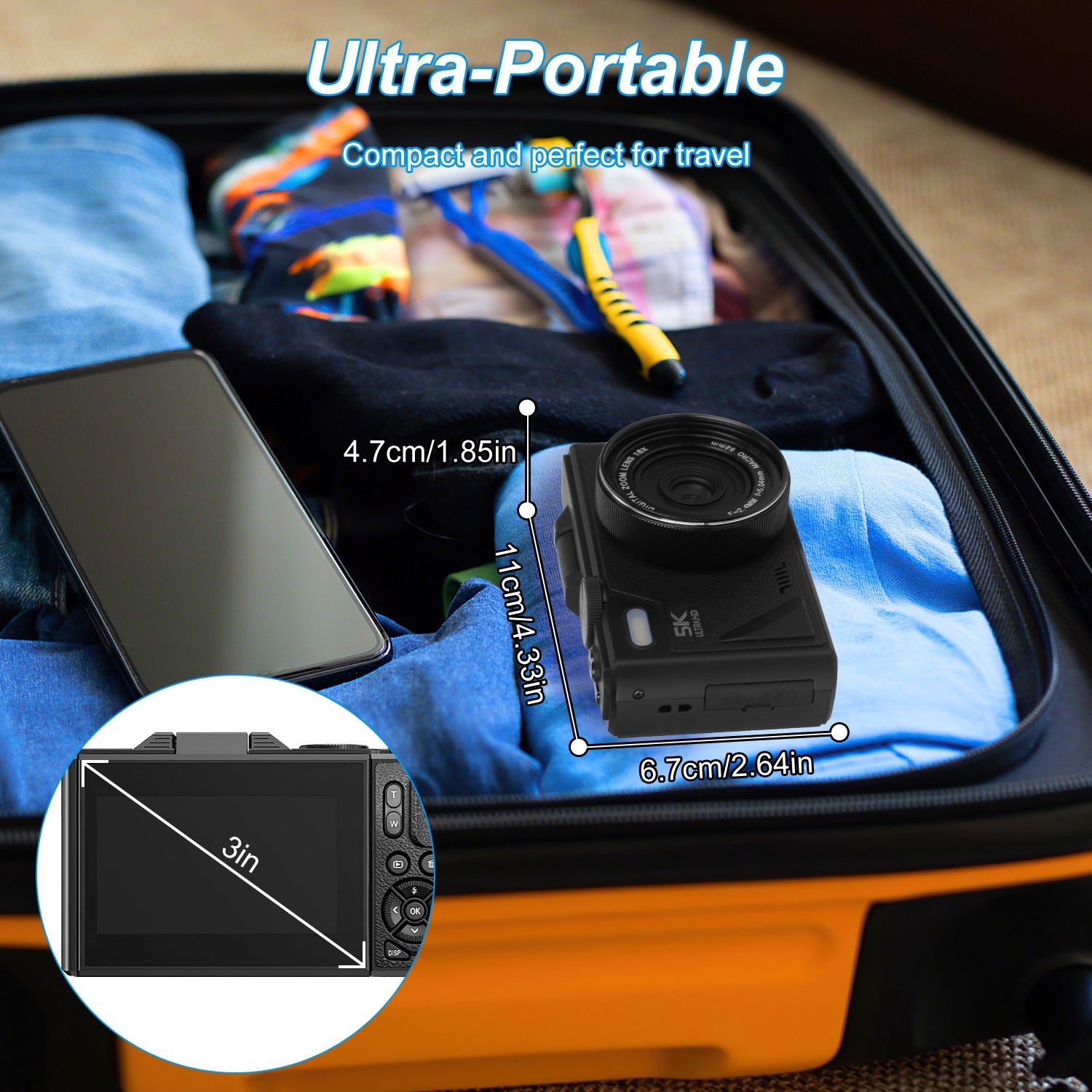 1Pc 5K 75MP Digital Camera For Photography Anti Shake WiFi Vlogging Video Camera With 9 Shooting Modes 18X Zoom Fill Light Webcam Function 2 Batteries 32G MMC Card 180Degree Flip IPS Screen - DropOnline.co