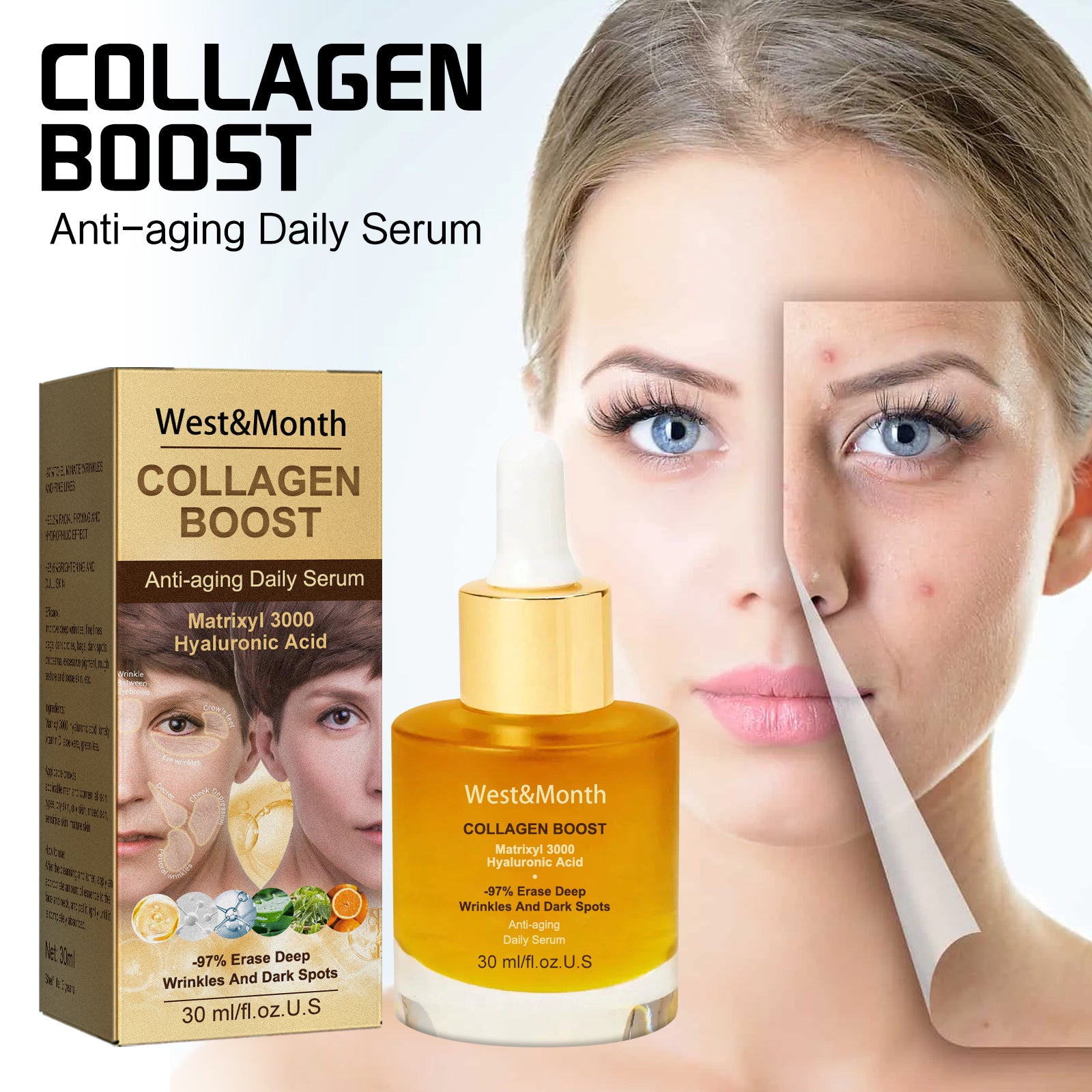 West&Month Collagen Anti Wrinkle Essence To Fade Spots, Repair Skin Barrier, Moisturize And Moisturize - DropOnline.co