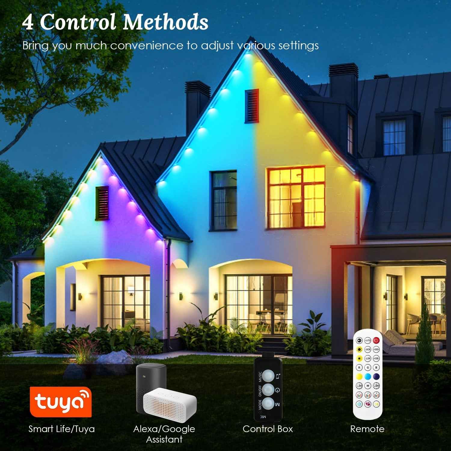 101FT Permanent Outdoor Lights - 72Pcs RGB Beads IP67 Waterproof Smart Eave Light - DropOnline.co