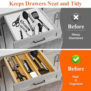 Large Expandable Bamboo Utensil Drawer Organizer