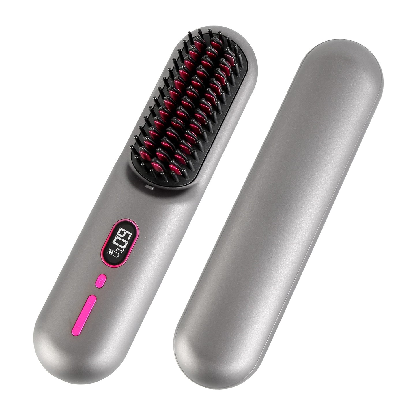 Grey-Black Options -- 1Pc Cordless Negative Ion Hair Straightener Brush Rechargeable Mini Styling Comb With 12 Heating Levels Anti-scald 30S Preheating 30Mins Auto Sleep LCD Display - DropOnline.co