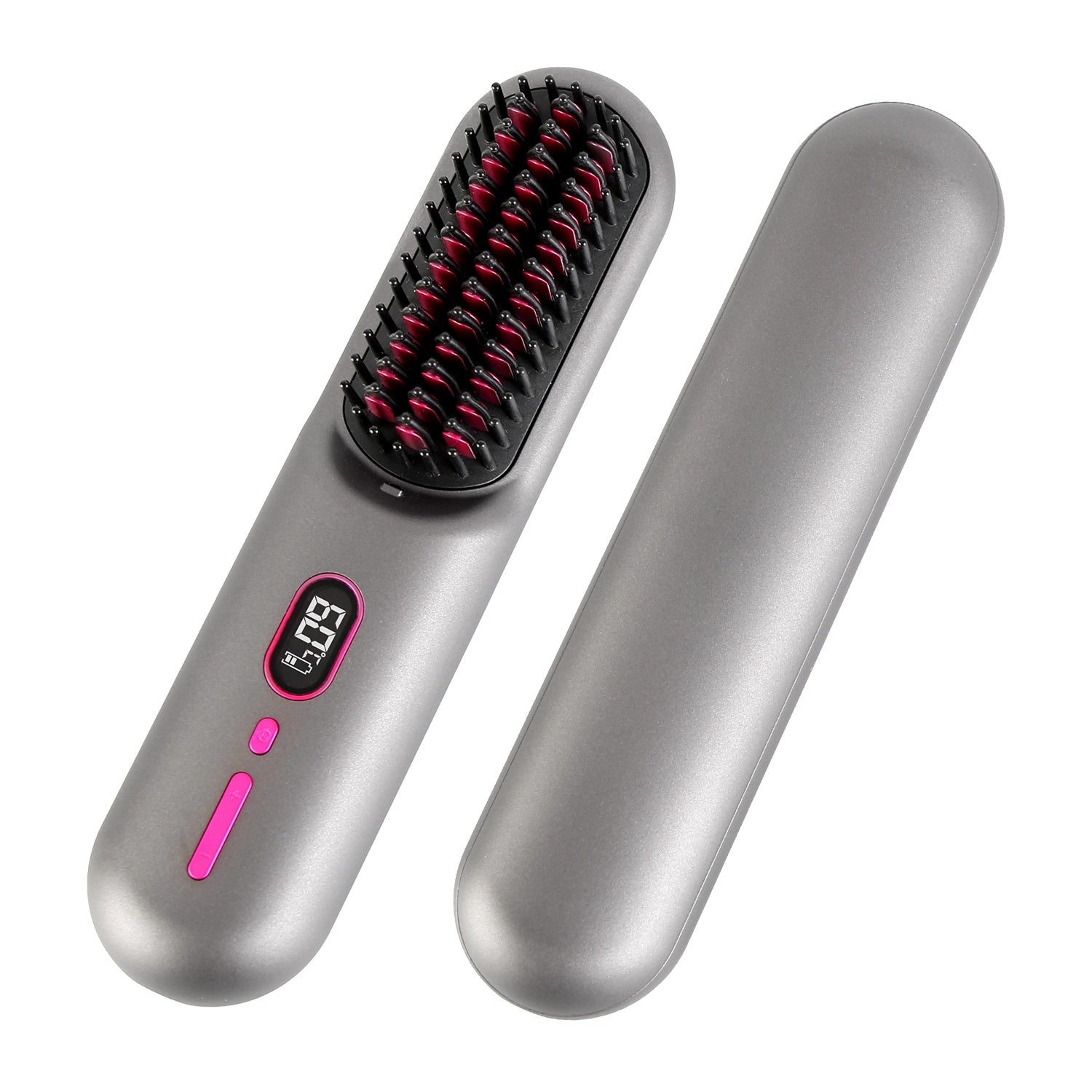 Grey-Black Options -- 1Pc Cordless Negative Ion Hair Straightener Brush Rechargeable Mini Styling Comb With 12 Heating Levels Anti-scald 30S Preheating 30Mins Auto Sleep LCD Display - DropOnline.co