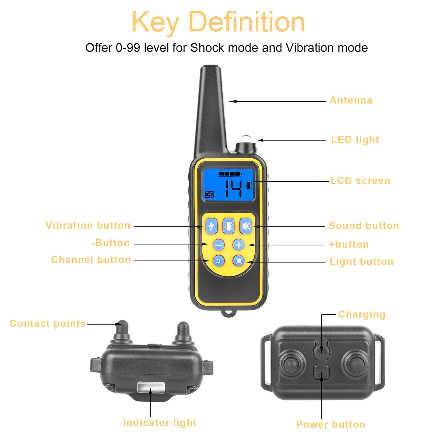 1Pc Dog Training Collar With Remote  IP67 Waterproof Pet Trainer 300mAh Rechargeable 875 Yard Remote Control 4 Modes Adjustable Level - DropOnline.co