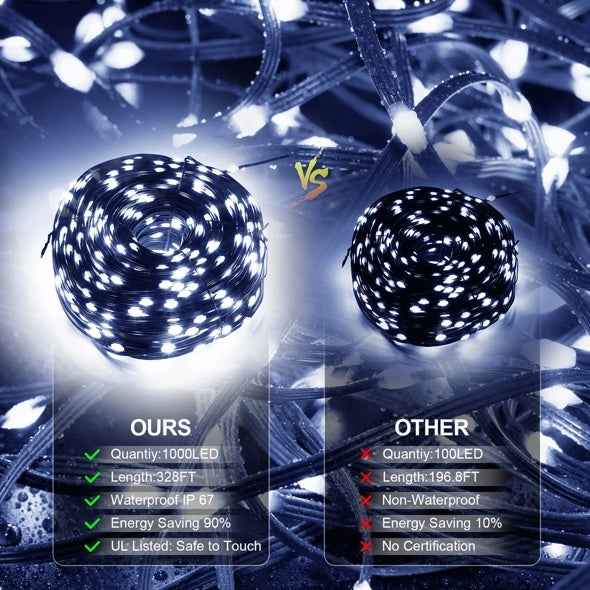 Christmas Rope Lights 1000 LED 328ft - Outdoor Waterproof String Lights with 8 Modes & Timer - DropOnline.co