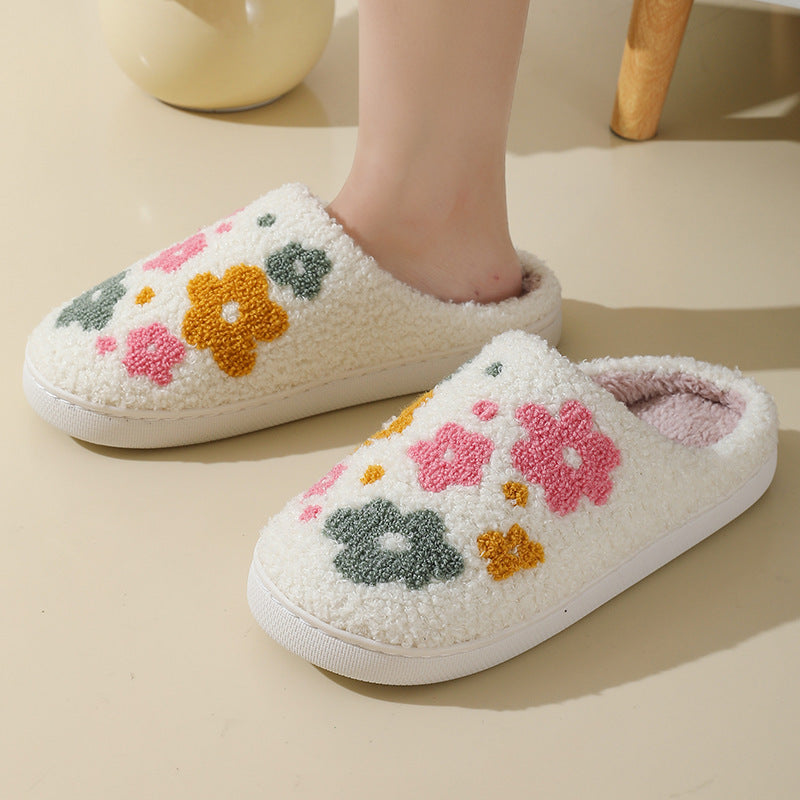 Warm Indoor Comfortable Colorful Flowers Cotton Slippers - DropOnline.co