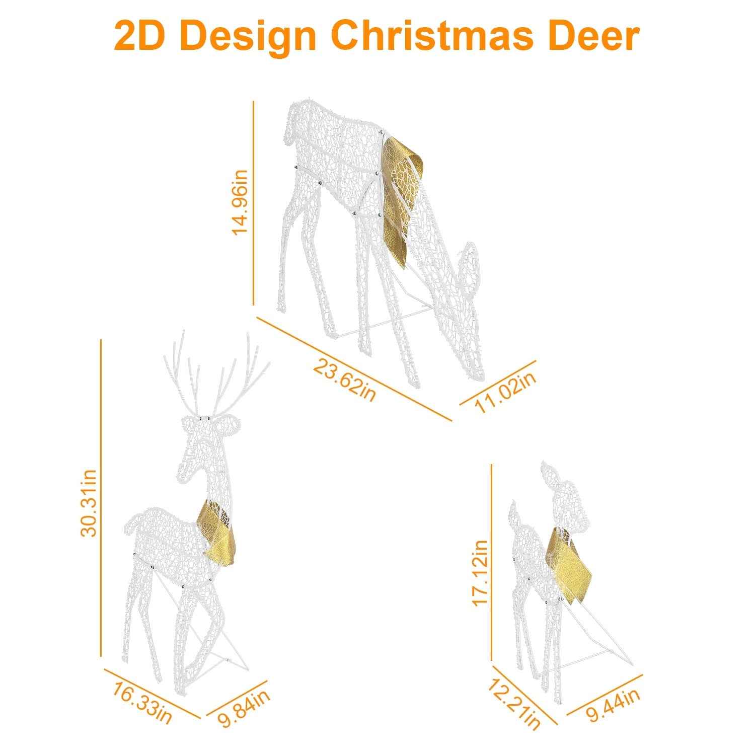 3 Sets Reindeer Family Lighted 2D Christmas Deer - Buck Doe Fawn Indoor Outdoor - DropOnline.co