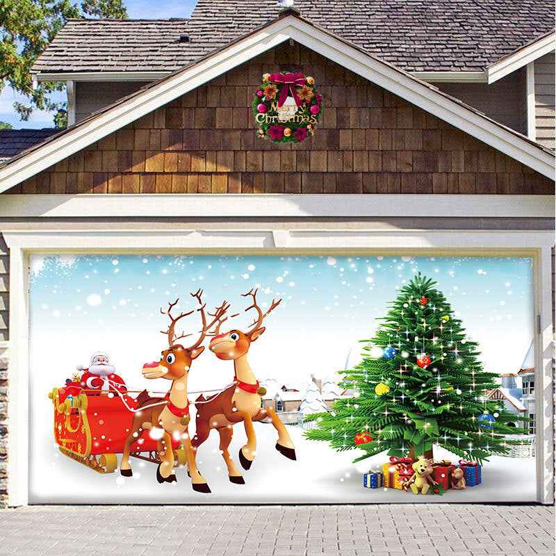 Christmas Garage Door Cover - Polyester Background Hanging Cloth Holiday Party Decoration - DropOnline.co