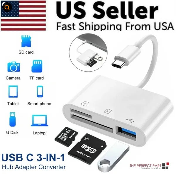 USB C 3 In 1 Hub Converter Type-C Adapter SD Card Reader For MacBook Pro Laptop - DropOnline.co