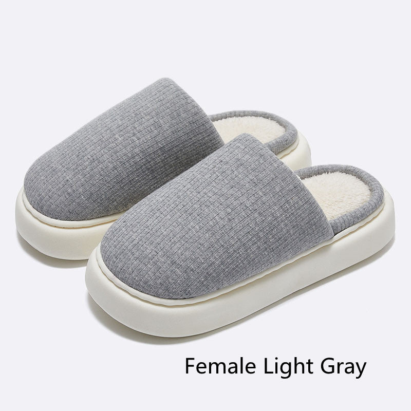 New Simple Pure Color Comfort Knitted Fabric Couple Latex Home Cotton Slippers - DropOnline.co