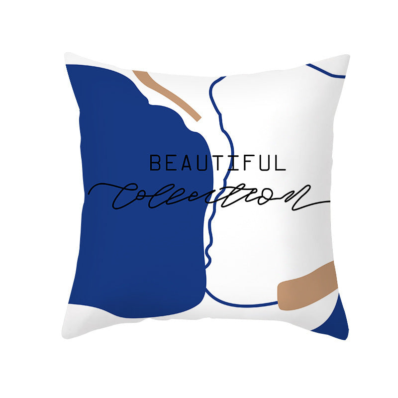 Ins Blue Abstract Super Soft Printing Pillowcase - Retro Art Sofa Cushion for Modern Home - DropOnline.co