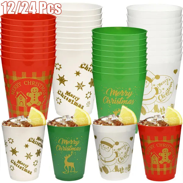 12 Pcs Christmas Plastic Tumblers Gingerbread Man Santa Reindeer Pattern 16 Oz Reusable Drink Cups Cute Beverage Cups For Beer Coffee Tea Xmas Holiday Party Supplies - DropOnline.co