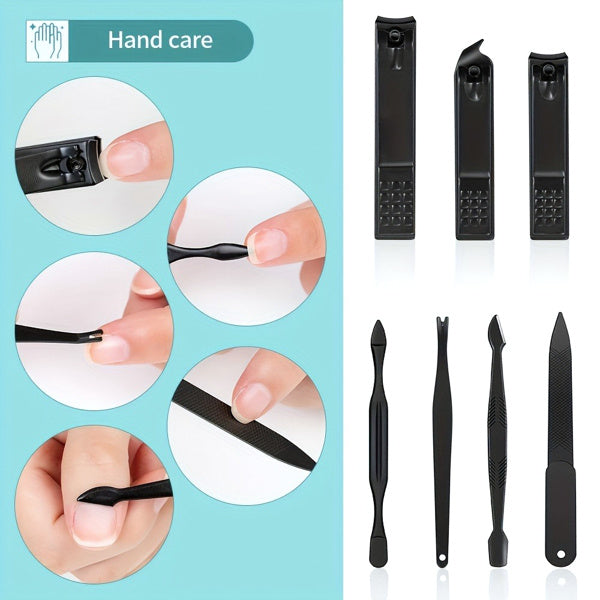10-piece Black Nail Clipper Set With Travel Case, Professional Cuticle Nippers And Nail Clippers, Complete Grooming Kit For Home And Travel - DropOnline.co