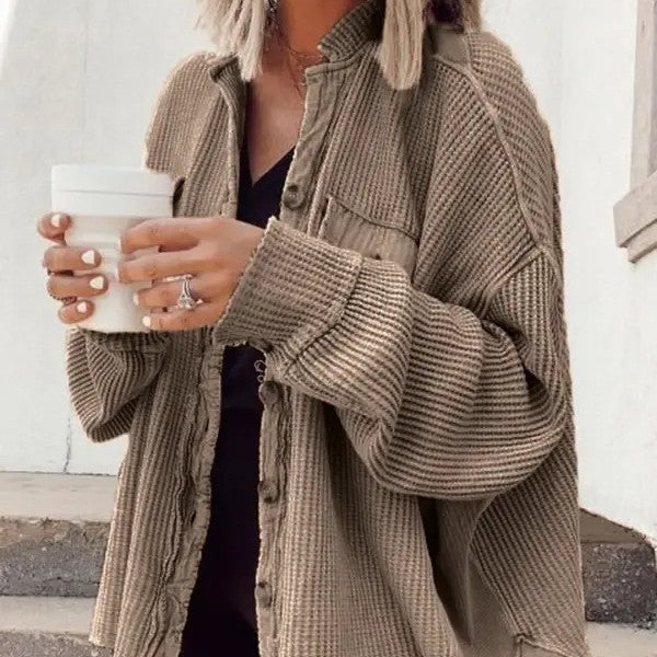 Women's Patchwork Irregular Shirt Jacket - Loose Long Sleeve Top - DropOnline.co